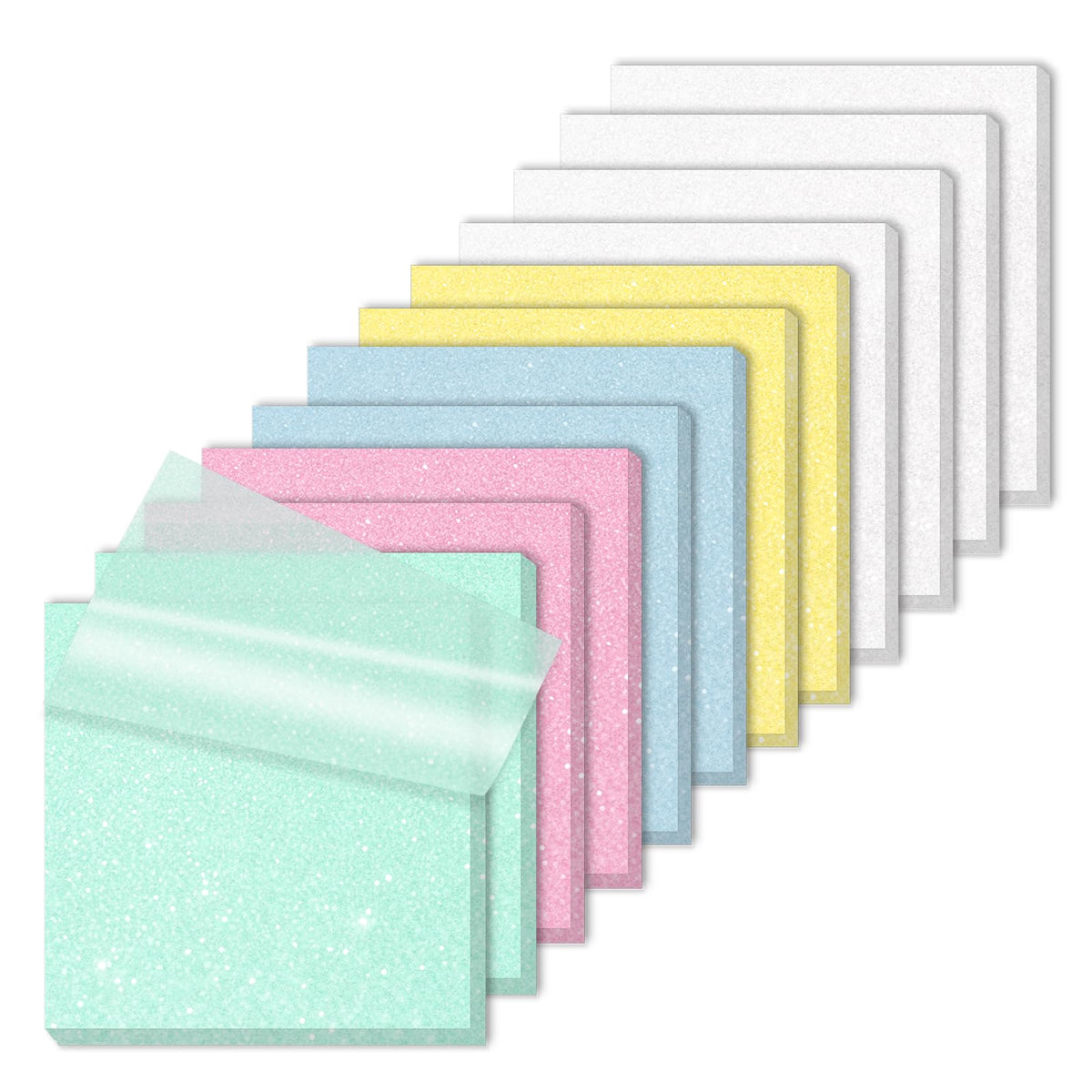 Transparent Sticky Notes Glitter 3"X3" 600 Sheets PET Dreamy Violet 12 Pads