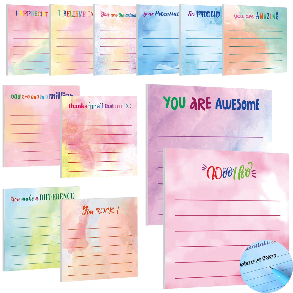 Yinder 24 Pcs Inspirational Sticky Notes Gifts, Appreciation, Multicolor