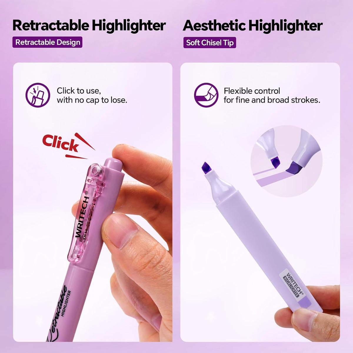 WRITECH Gel Pens Journaling Highlighters: Purple Pastel All-in-One Set 8ct