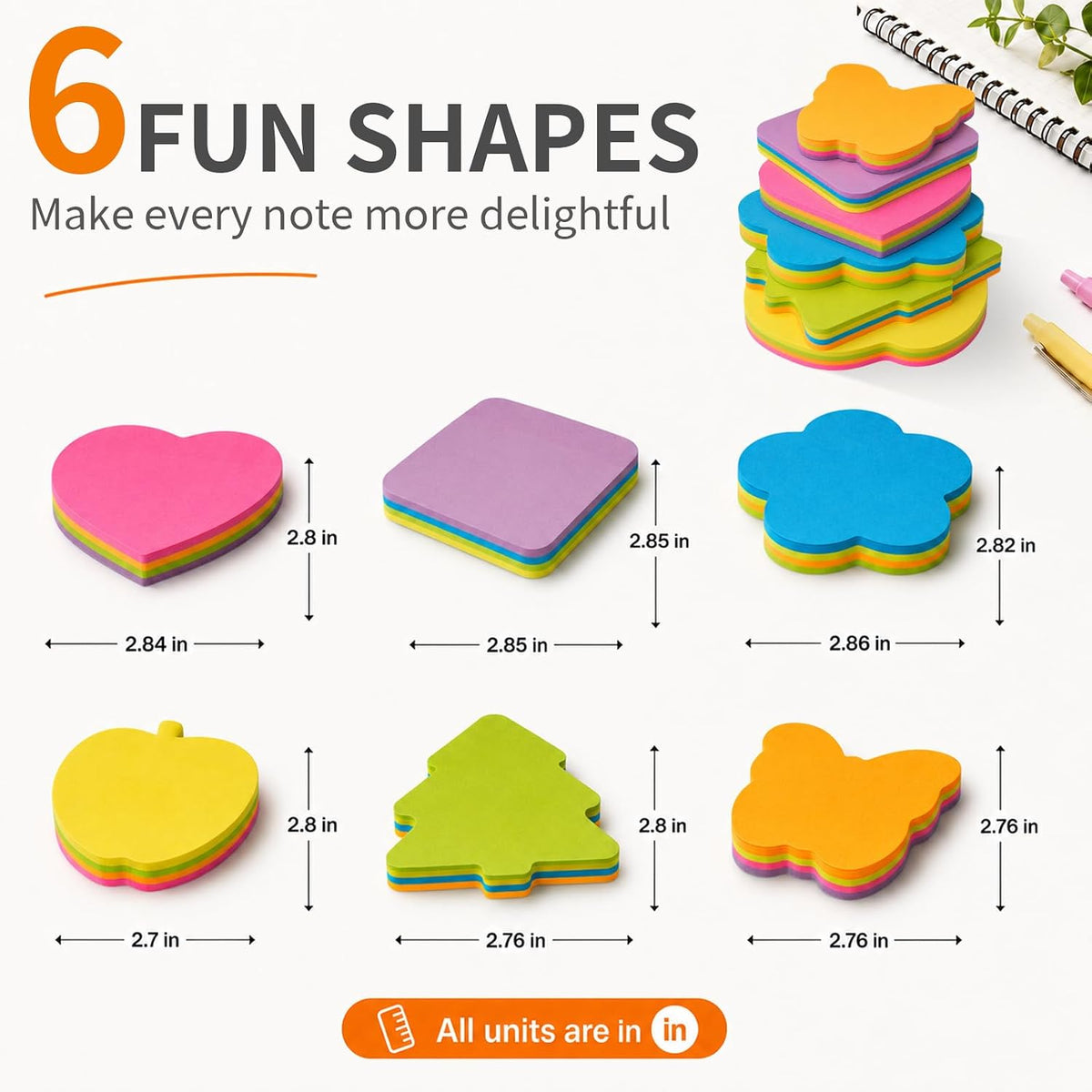 Shaped Sticky Notes-12 Pads, Cute Sticky Notes 3 x 3, Self-Stick Note Pads