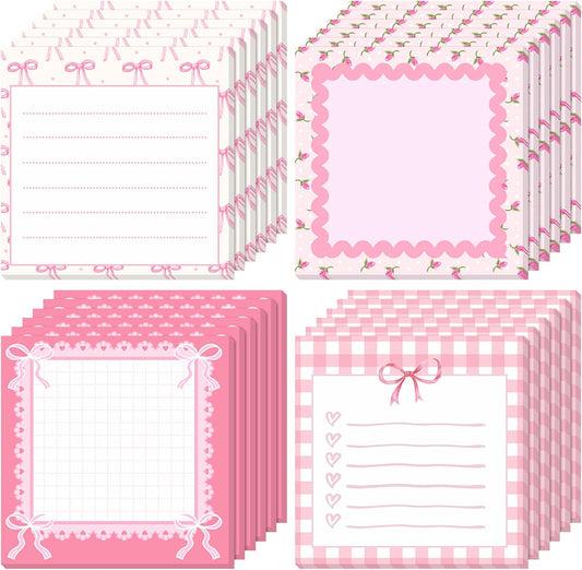 Thenshop 24 Pad/720 Sheets Coquette Bow Sticky Notes 3 x 3 Inch, Pink