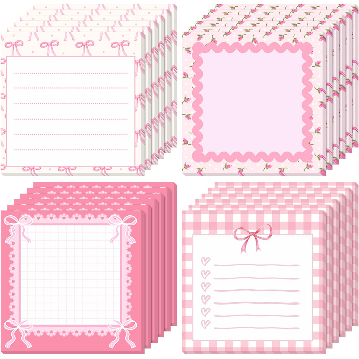 Thenshop 24 Pad/720 Sheets Coquette Bow Sticky Notes 3 x 3 Inch, Pink