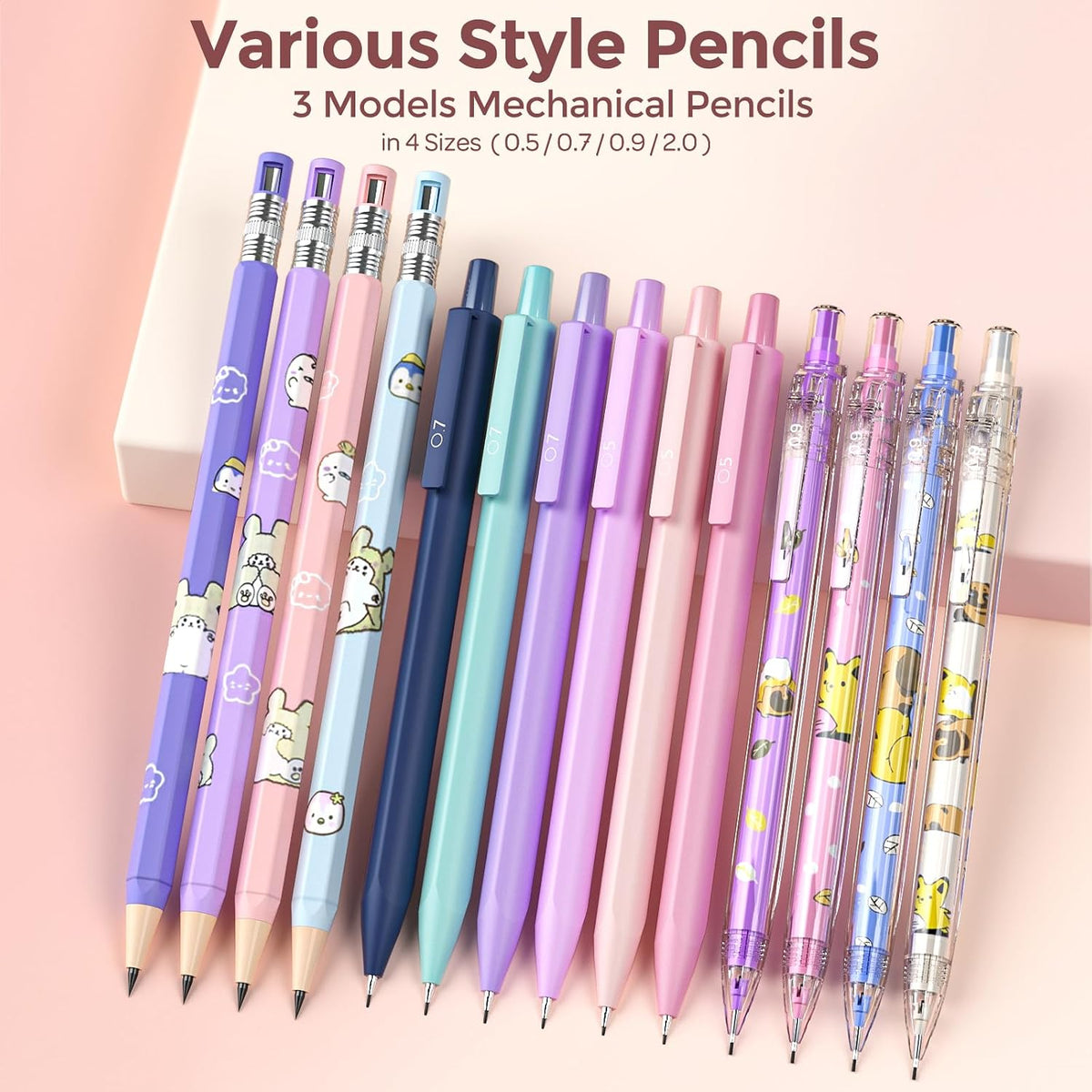 Nicpro 45PCS Mechanical Pencils with 462 Lead Refills (Pink)