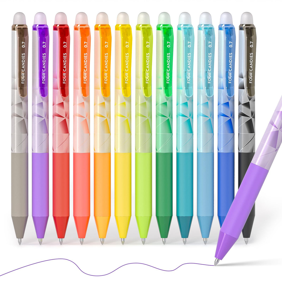 Four Candies Retractable Erasable Gel Pen, Fine Point, 0.7mm, 12 Colors
