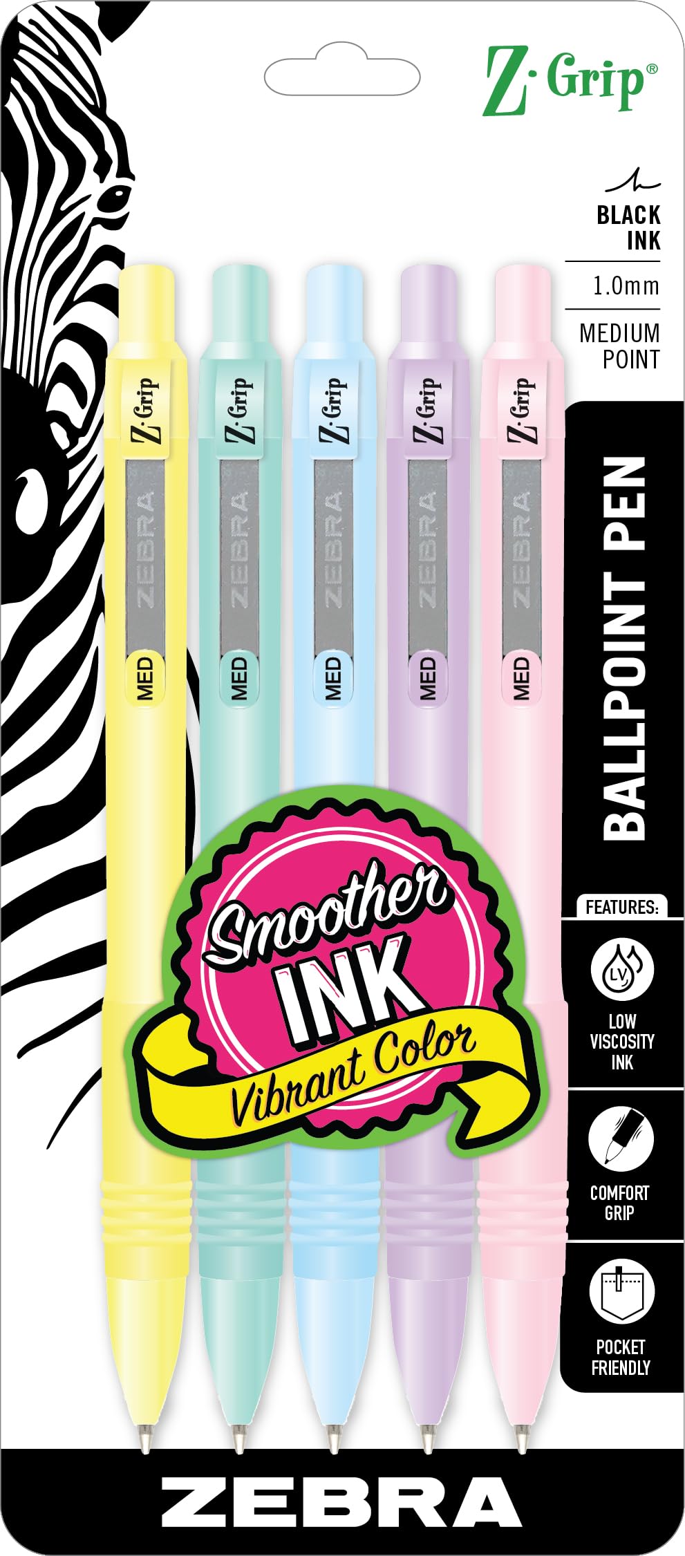 Zebra Pen Z-Grip Retractable Ballpoint Pen, Black Ink, 1.0mm, 10-Pack