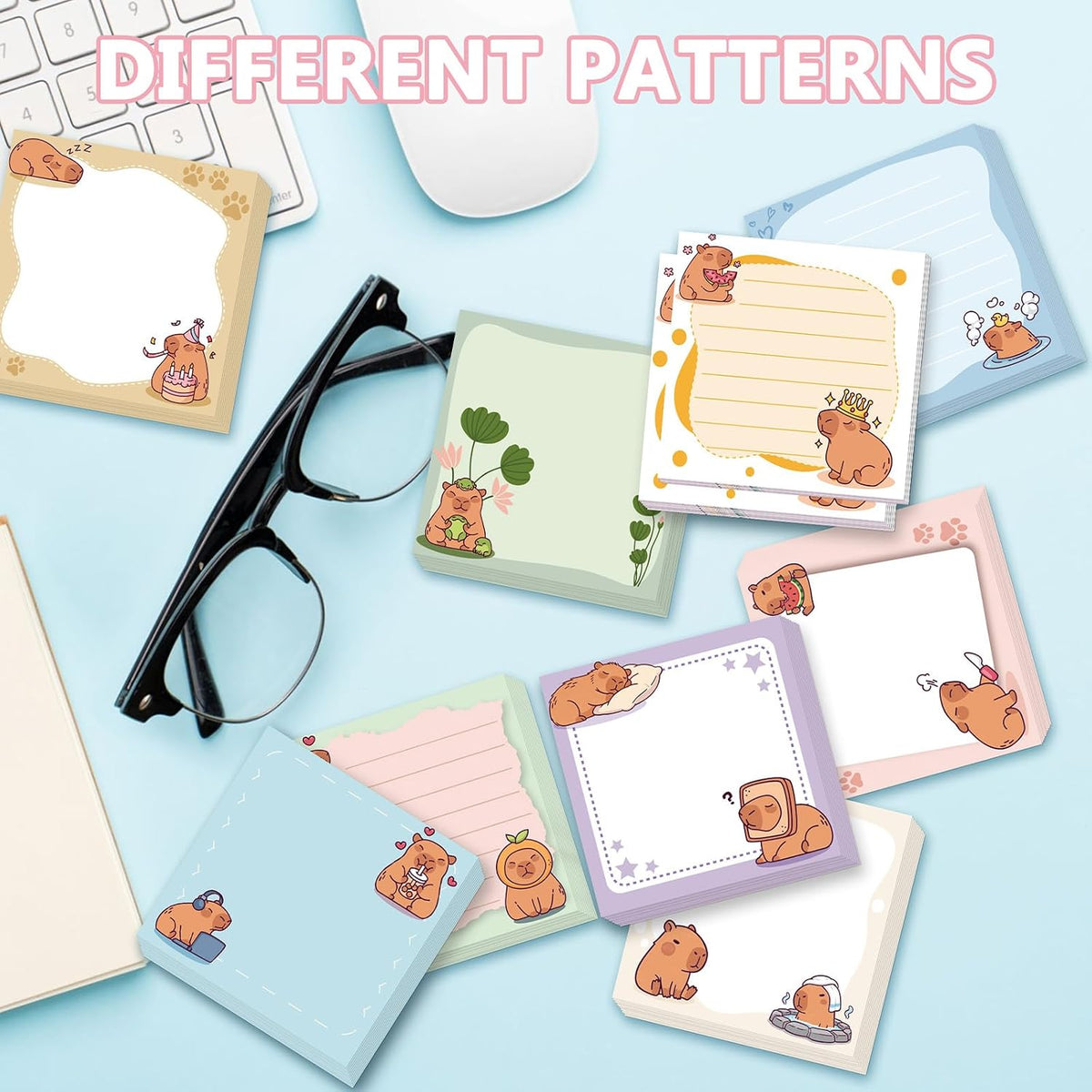 9 Pcs Cute Capybara Sticky Notes, Funny Capybara Self-Adhesive Notes for Women Man, Colorful Positive Sticky NotePads for Teacher Students Office Worker Animal Lovers Gift