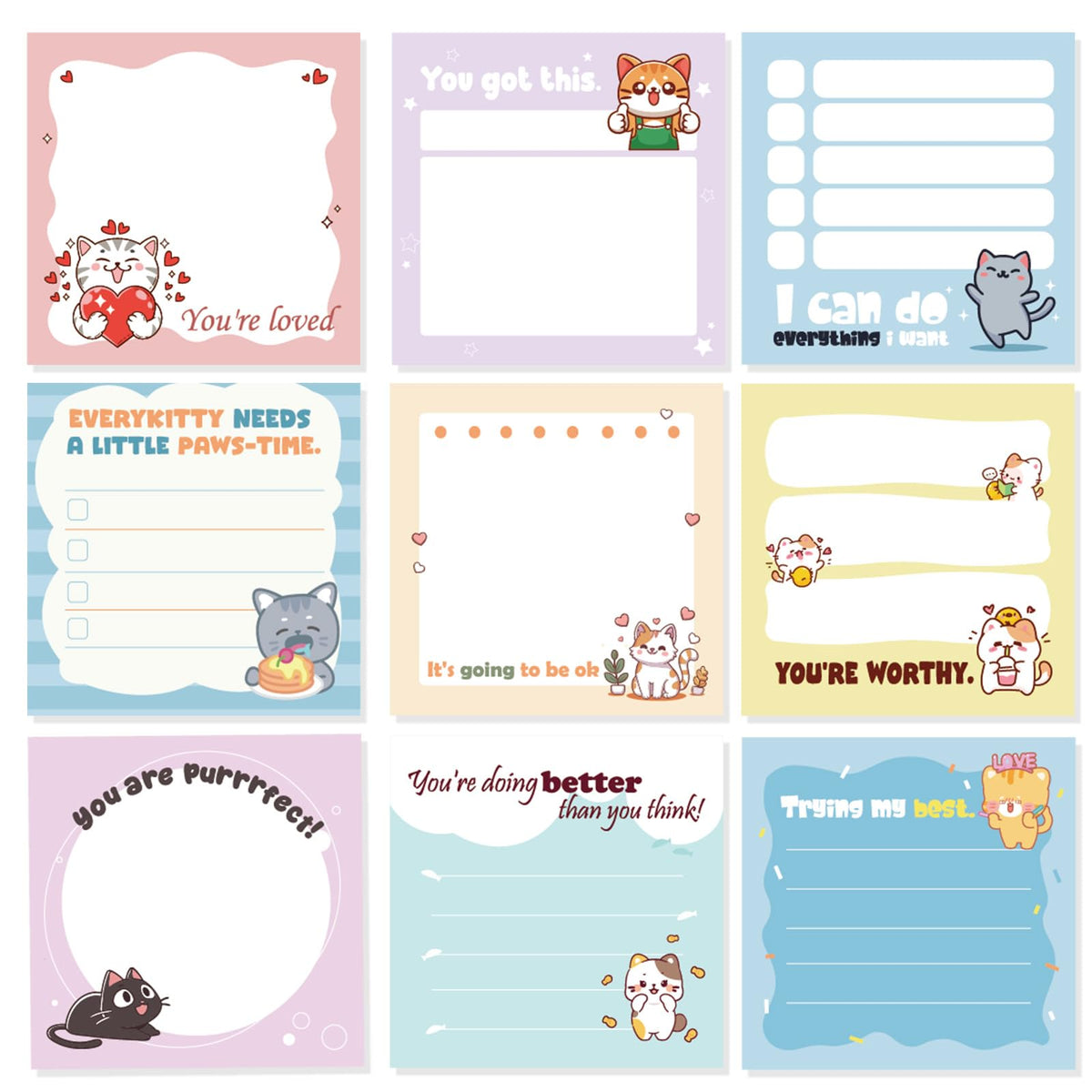 9 Pcs Cute Capybara Sticky Notes, Funny Capybara Self-Adhesive Notes for Women Man, Colorful Positive Sticky NotePads for Teacher Students Office Worker Animal Lovers Gift