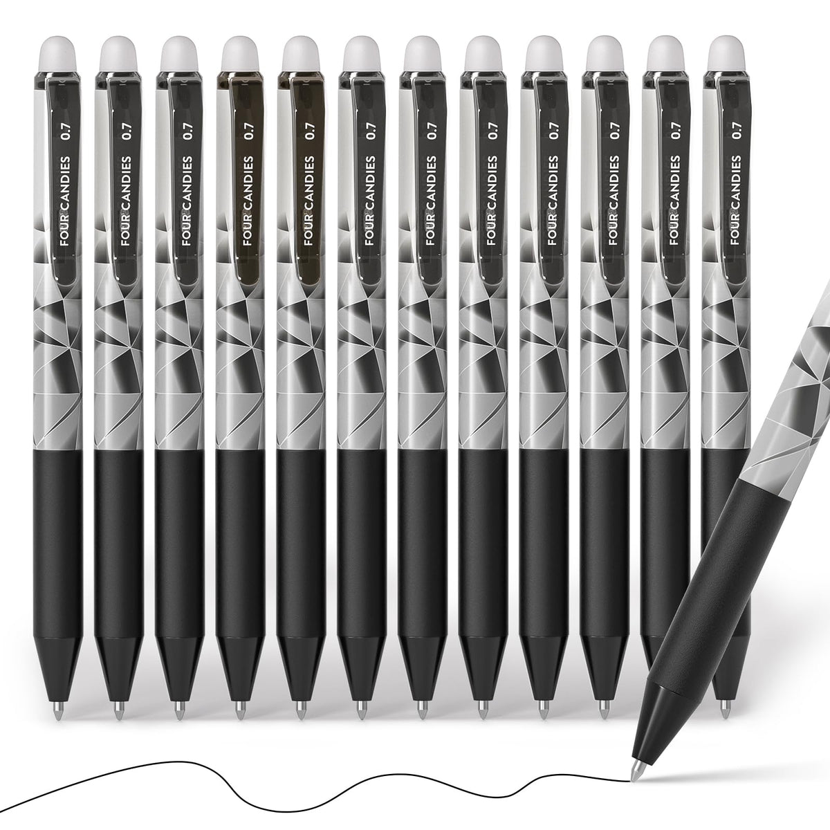 Four Candies Retractable Erasable Gel Pen, Fine Point, 0.7mm, 12 Colors