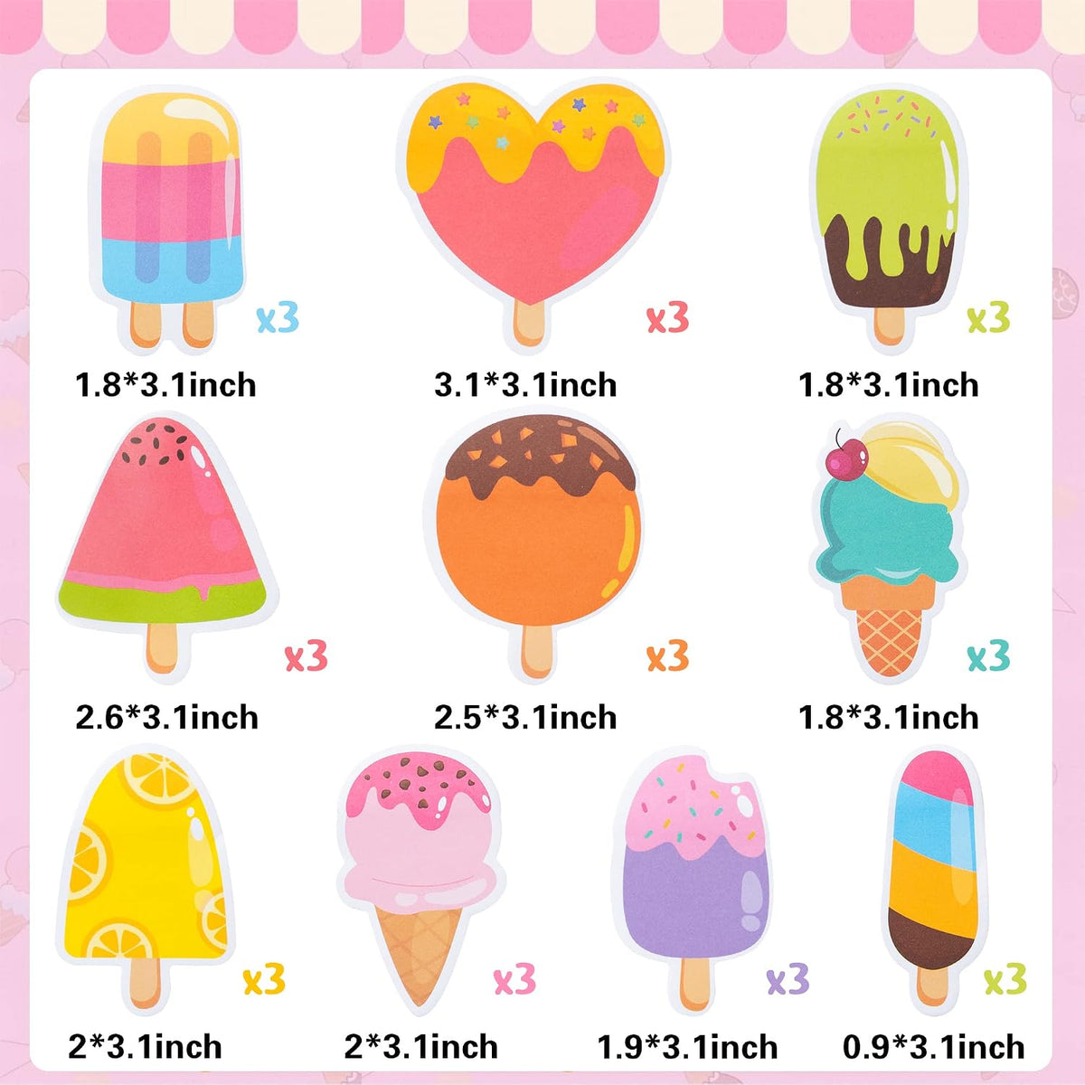 Xqumoi 30 Pack Ice Cream Sticky Notes Summer Office School Class Supplies