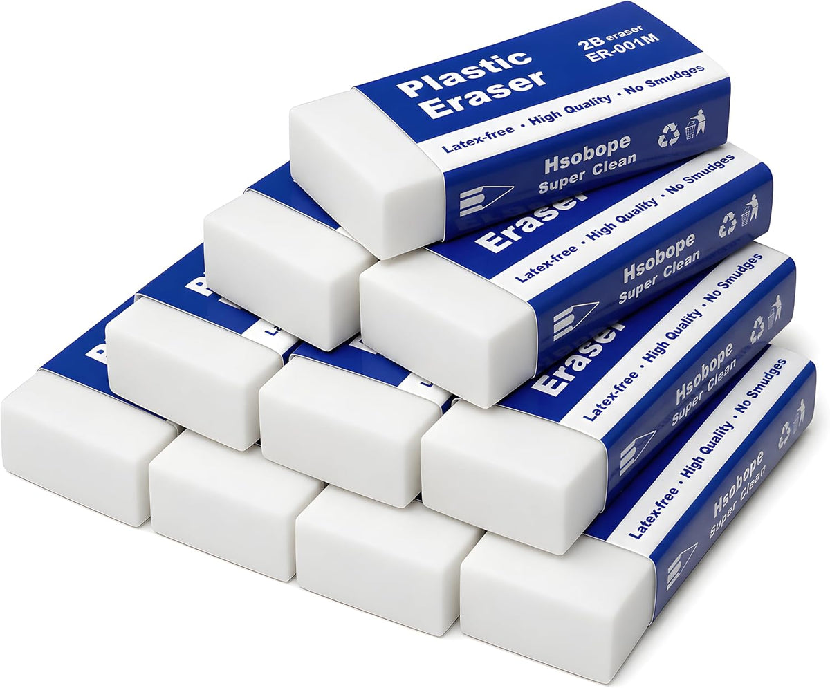 Eraser, Large, White, 10 Pack | Block Erasers for School Office, Art Eraser for Drawing