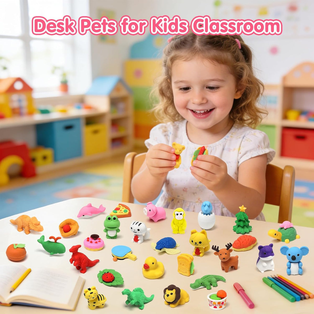 100 Pcs Animal Erasers for Kids - Desk Pets Back to School Supplies