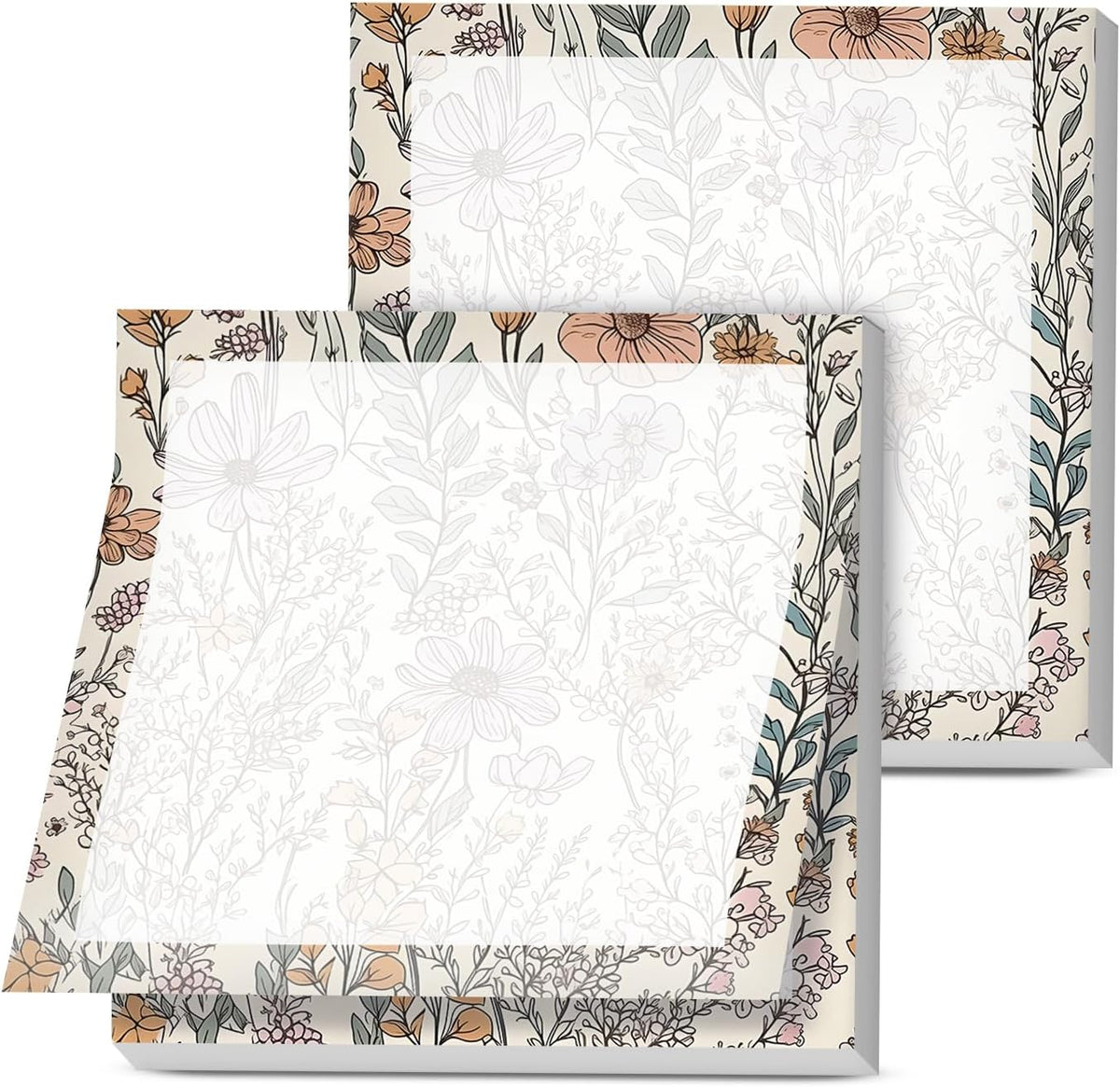 Sticky Notes, 2 Pads, 3x3 inches, Cute Colorful Fun Self-Stick Note Pads, Easy Post, Strong Adhesive Notepad Neutral Wildflowers
