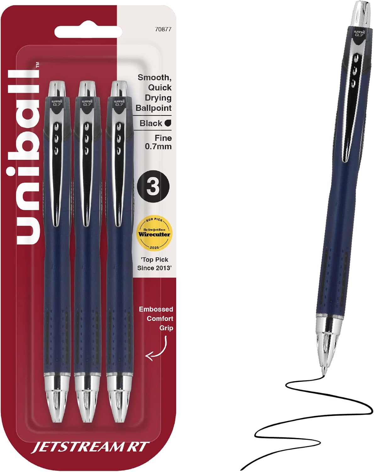 uniball™ Jetstream RT Ballpoint Pens, Black Ink, 0.7mm Fine Point, 3 Count
