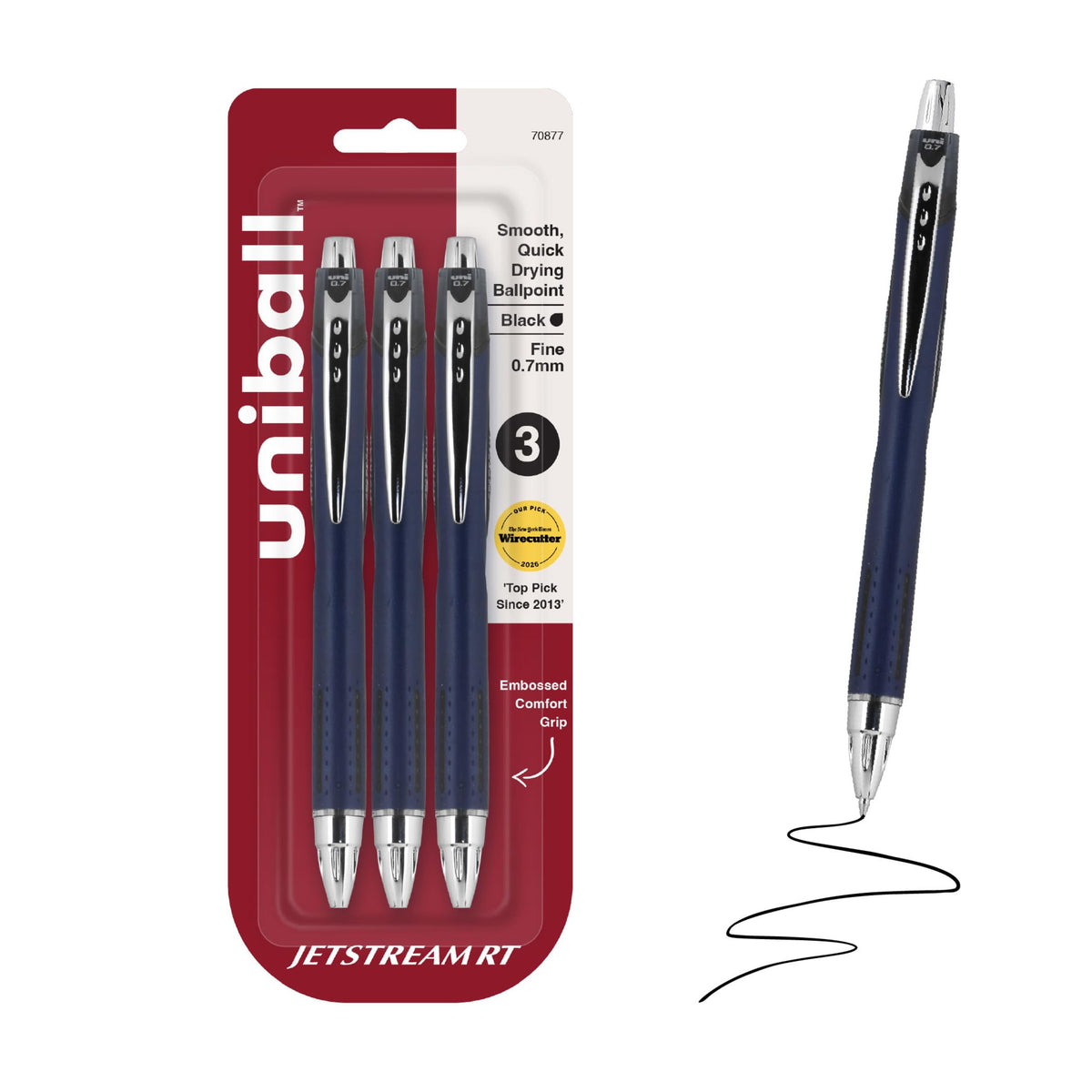 uniball™ Jetstream RT Ballpoint Pens, Black Ink, 0.7mm Fine Point, 3 Count