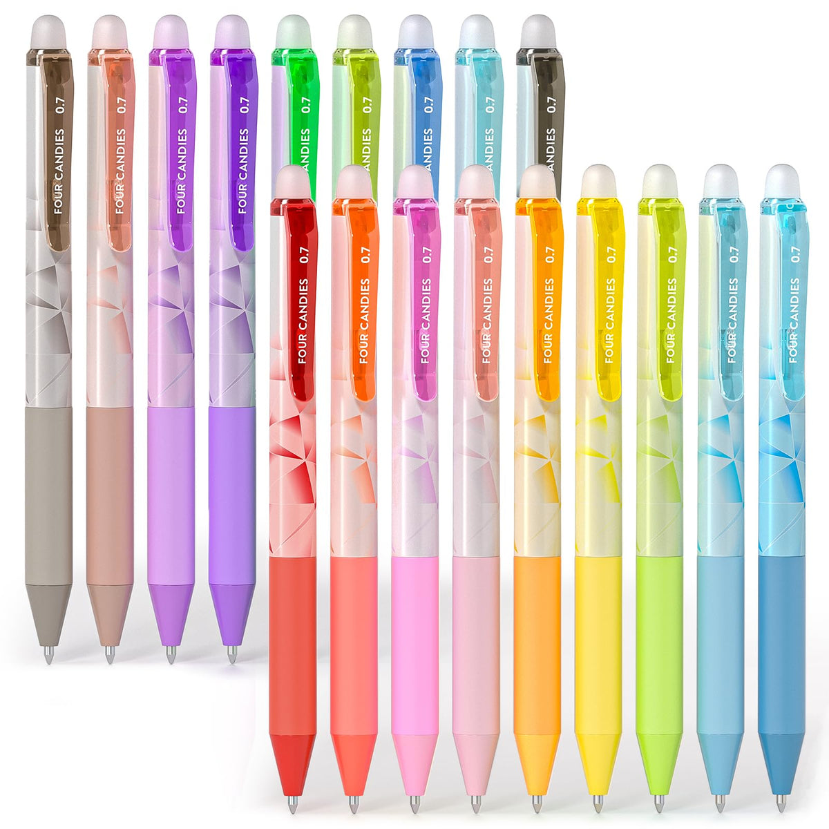 Four Candies Retractable Erasable Gel Pen, Fine Point, 0.7mm, 12 Colors