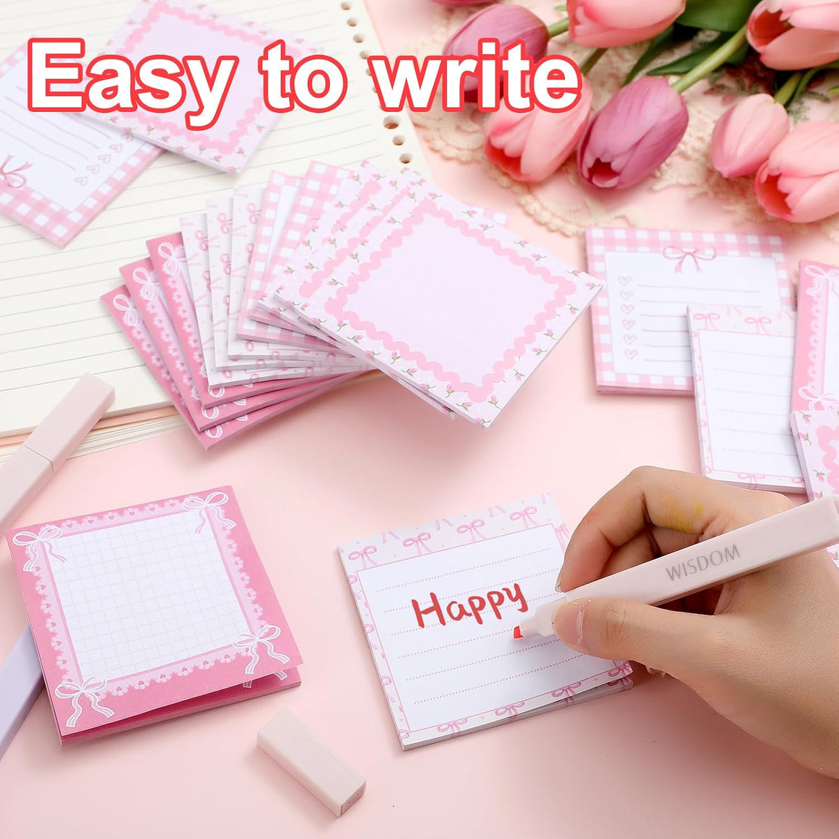 Thenshop 24 Pad/720 Sheets Coquette Bow Sticky Notes 3 x 3 Inch, Pink