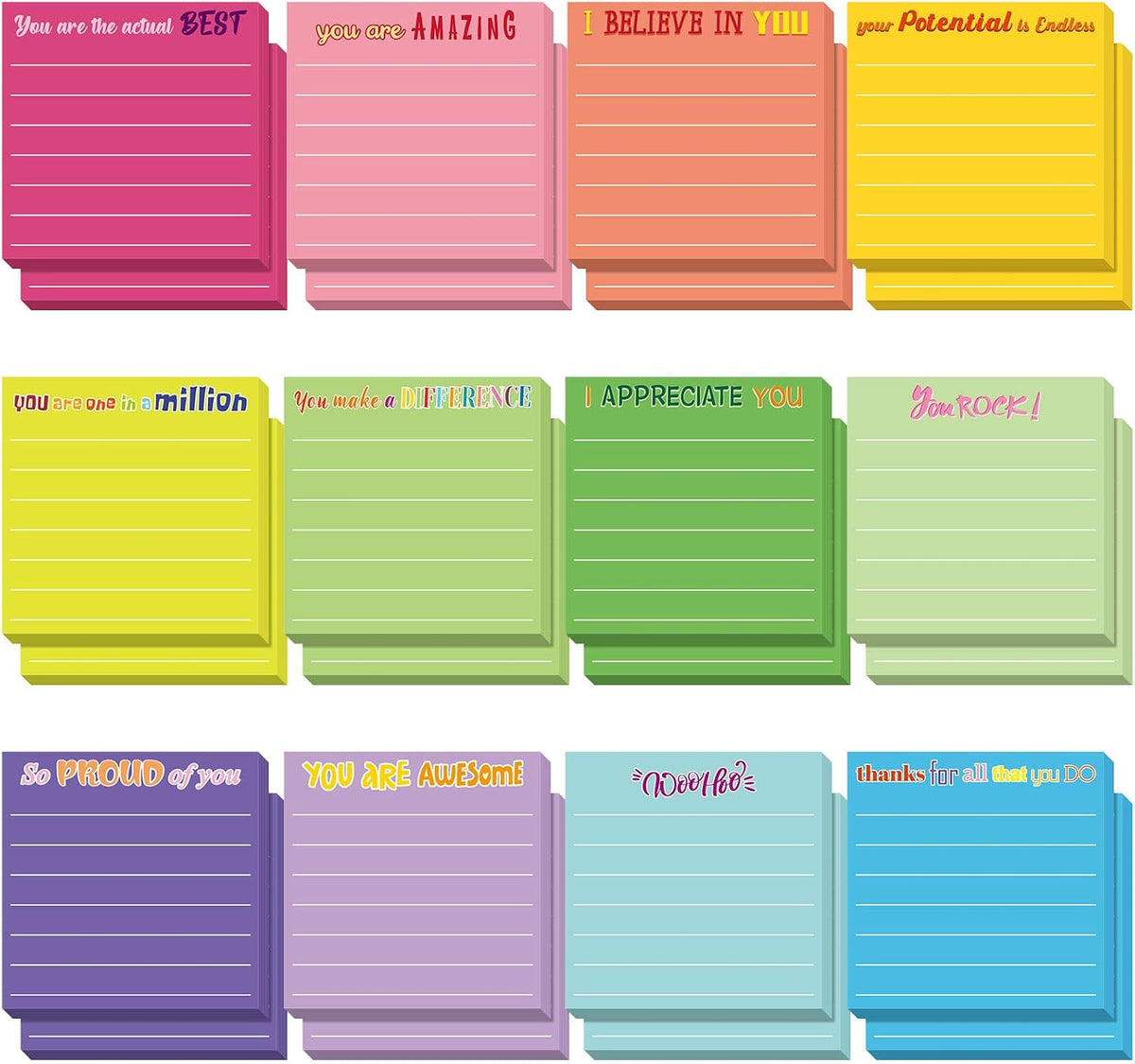 Yinder 24 Pcs Inspirational Sticky Notes Gifts, Appreciation, Multicolor