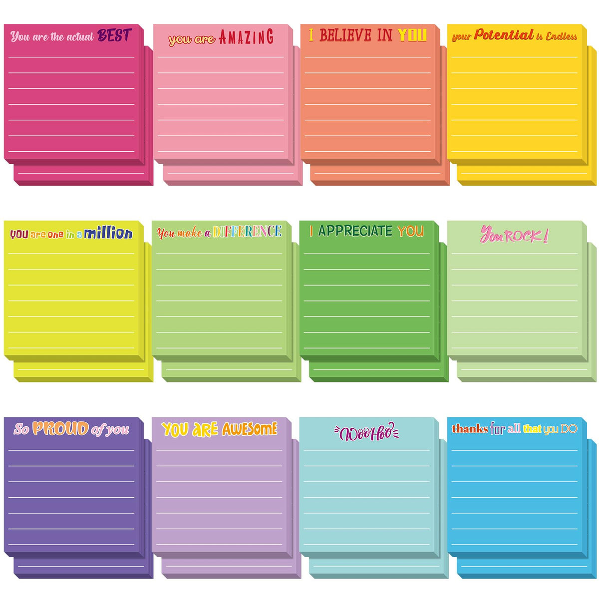 Yinder 24 Pcs Inspirational Sticky Notes Gifts, Appreciation, Multicolor