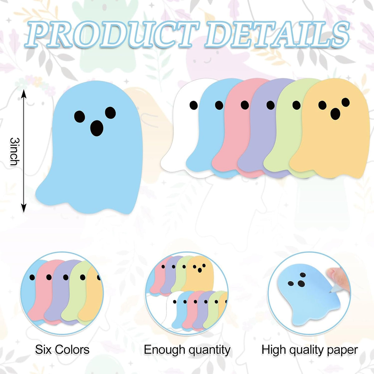 JarThenaAMCS 24 Pack Halloween Sticky Notes 6 Pastel Colors Boo Ghost Shaped Sticky Memo Pads for Home Office Classroom Supplies, 480 Sheets