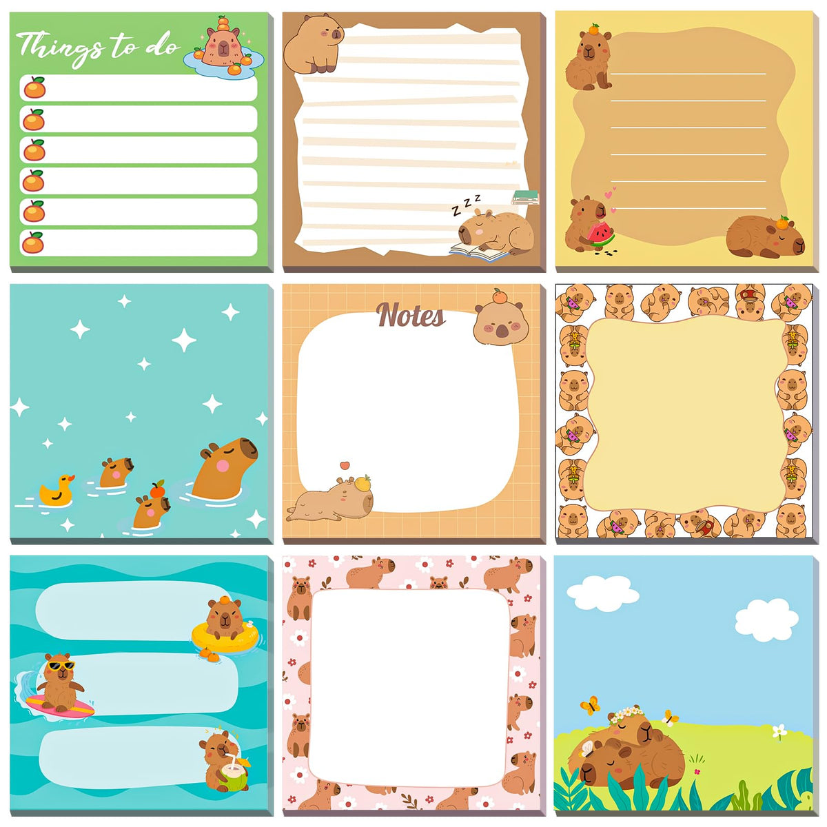 9 Pads Turtle Sticky Notes, 3x3 Inch Cute Stick Notepads