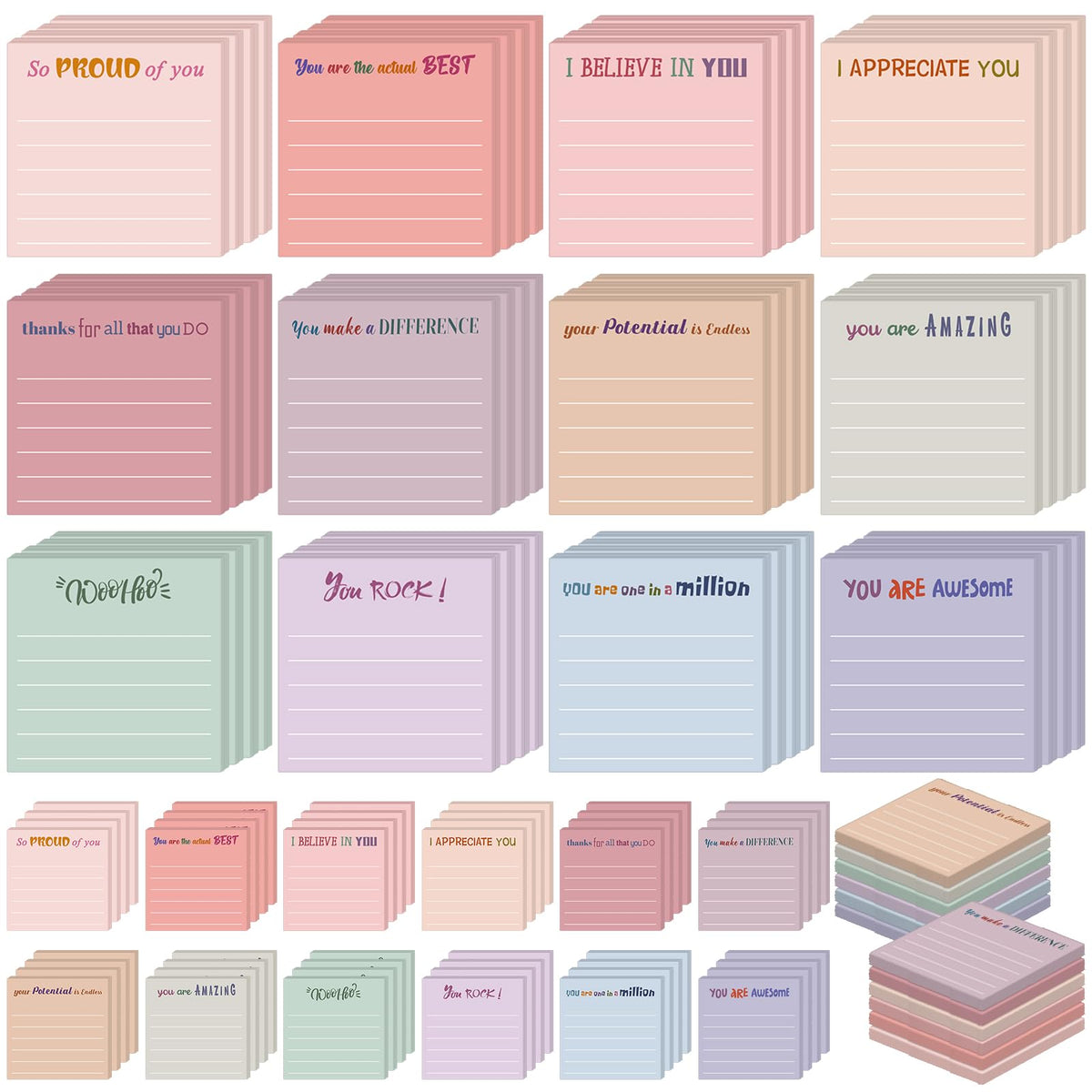 Yinder 24 Pcs Inspirational Sticky Notes Gifts, Appreciation, Multicolor