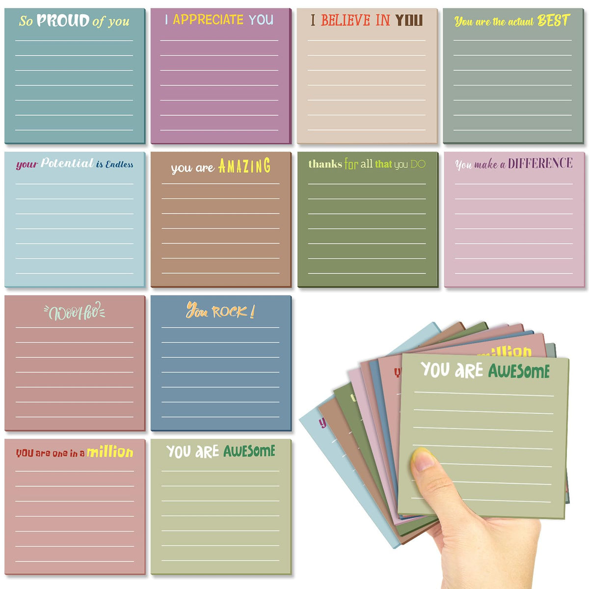 Yinder 24 Pcs Inspirational Sticky Notes Gifts, Appreciation, Multicolor