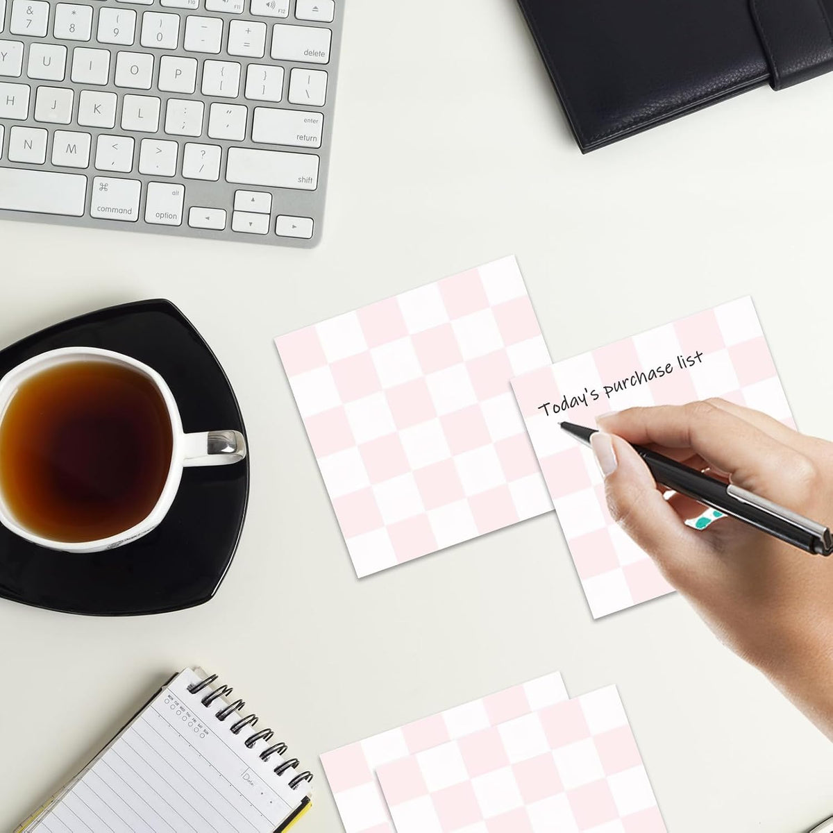 Sticky Notes 3x3 Inches, 2 Pads Cute Colorful Self-Stick Note Pads, Easy to Post for Home, Office and Daily Life Organization Cute Pink Checkers