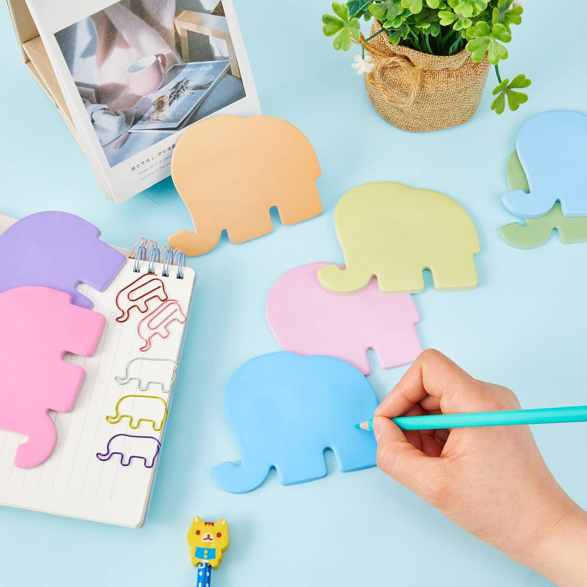 Gueevin 240 Sheets Animal Sticky Notes and 60pcs Paper Clips Set, Elephant