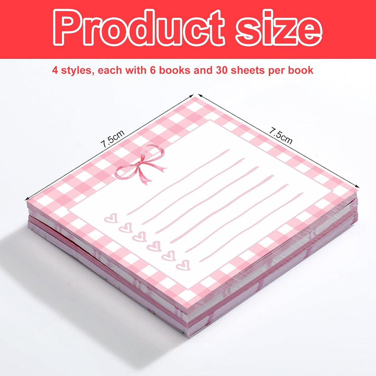 Thenshop 24 Pad/720 Sheets Coquette Bow Sticky Notes 3 x 3 Inch, Pink