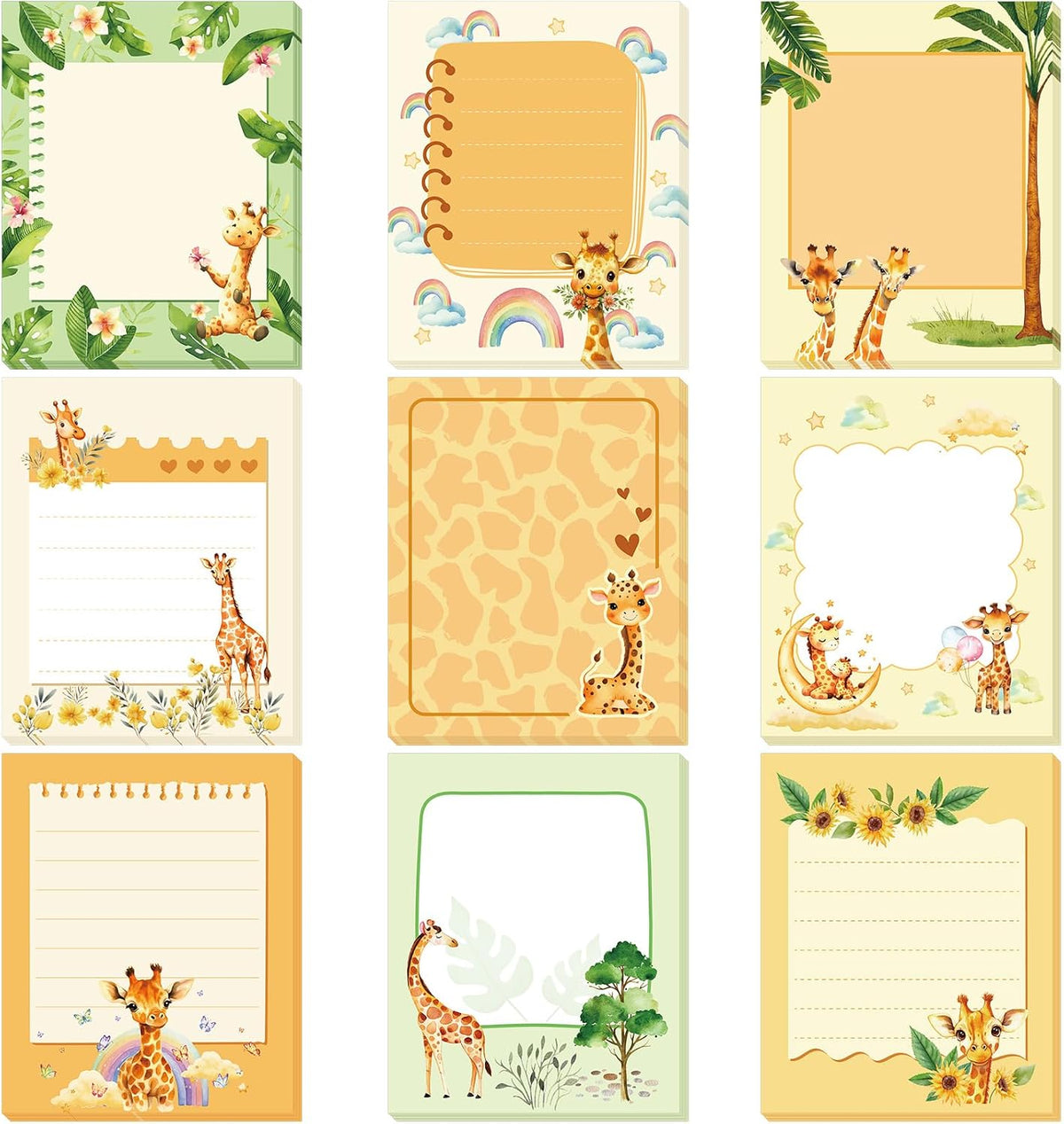 Sabary 9 Pads Cute Sticky Notes 3.15 x 3.94 Inch for School