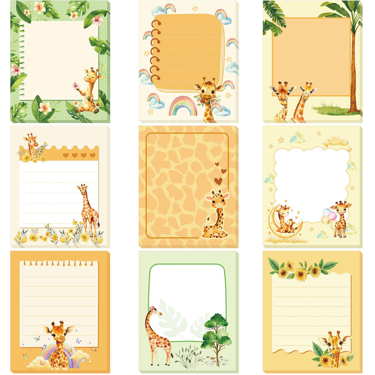 Sabary 9 Pads Cute Sticky Notes 3.15 x 3.94 Inch for School