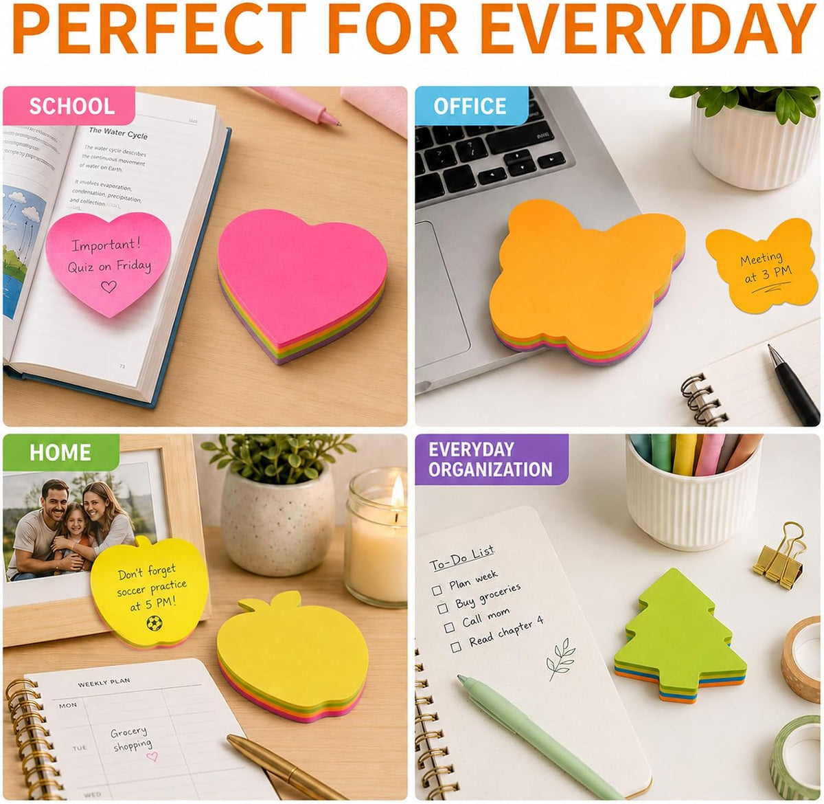 Shaped Sticky Notes-12 Pads, Cute Sticky Notes 3 x 3, Self-Stick Note Pads