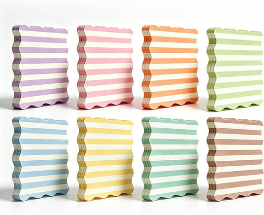 Whaline 8Pcs Stripe Scalloped Sticky Notes 4 x 6 Inch Candy Color Striped Self Adhesive Lined Notepad Removable Memo Pad for Classroom Office Home School Party Supplies