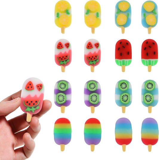 DOMG 16Pcs Ice Cream Erasers for Kids, Cute Fruit Shaped Fun Food Eraser for Classroom Rewards Party Favors