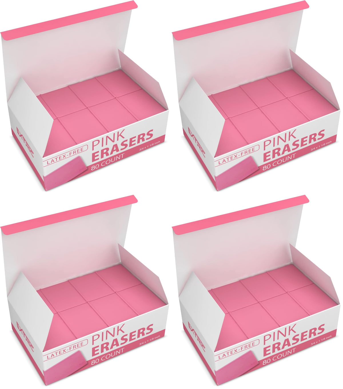 Pink Erasers, 40 Count, Latex Free Eraser for Kids, Square Eraser, Erasers Bulk for School Supplies, Art, and Office Use