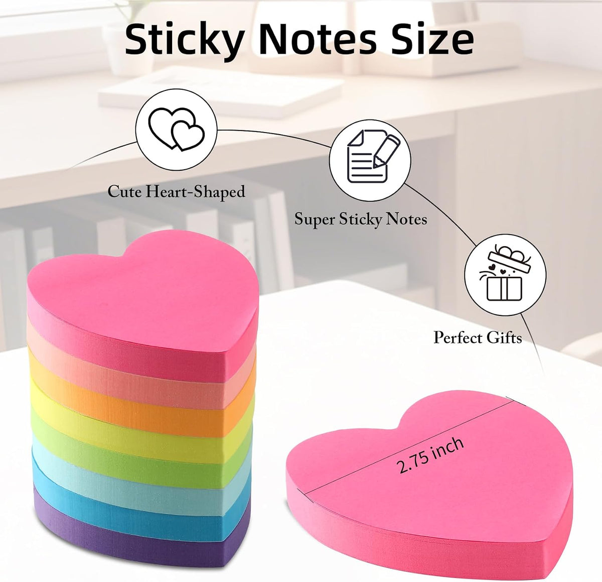 Heart Sticky Notes 8 Colors 800 Sheets Office School Teacher Supplies