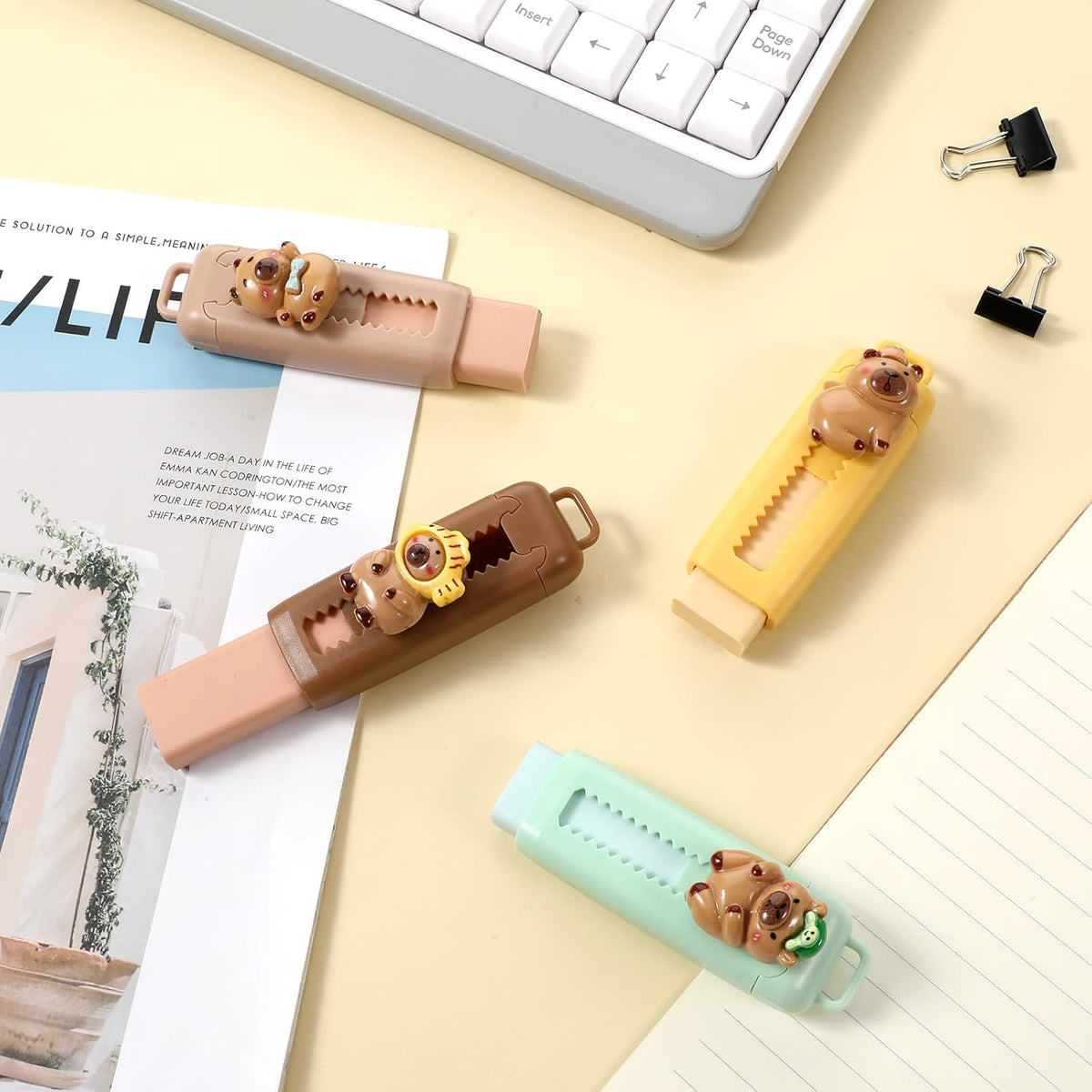 Capybara Erasers 4 Pcs Rubber Sliding Retractable Eraser