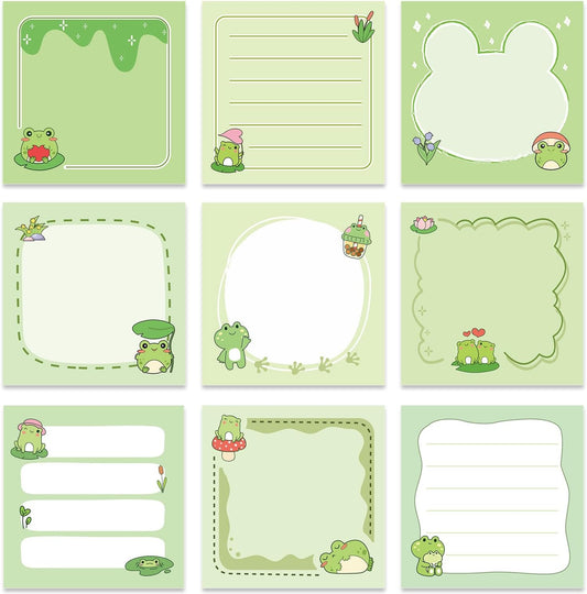 Frog Sticky Notes 3x3 Cute Animal Stationery 9-Pack