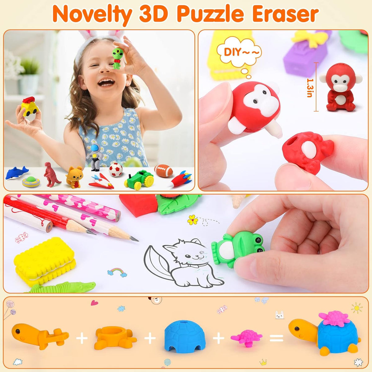 Palmatte 140PCS Animal Erasers Bulk Treasure Box Prizes for Kids Classroom