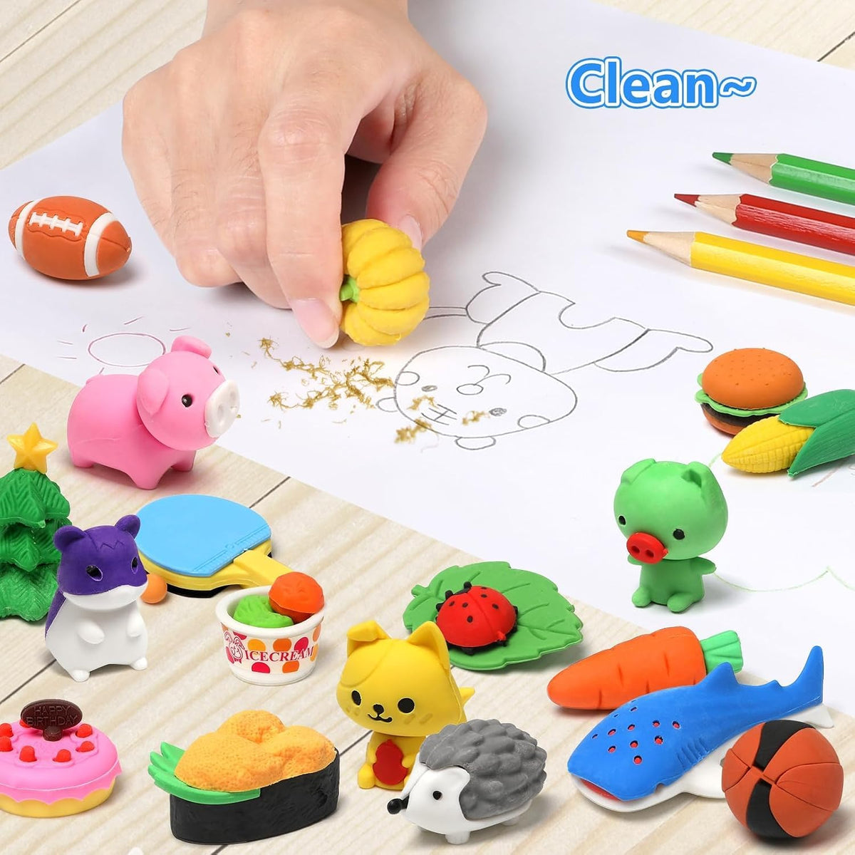 100 Pcs Animal Erasers for Kids - Desk Pets Back to School Supplies