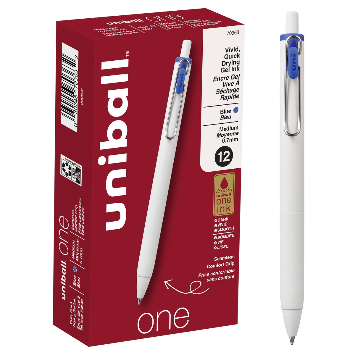 uniball™ one Gel Pens, Medium Point (0.7mm), Assorted Ink, 5 Pack