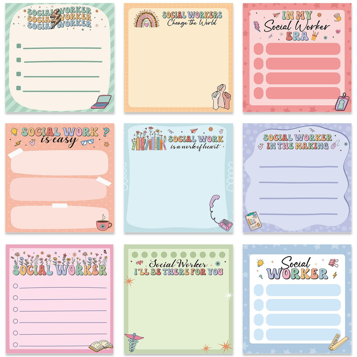 Funny Cat Sticky Notes 3x3 Gifts Cat Lovers 9-Pack