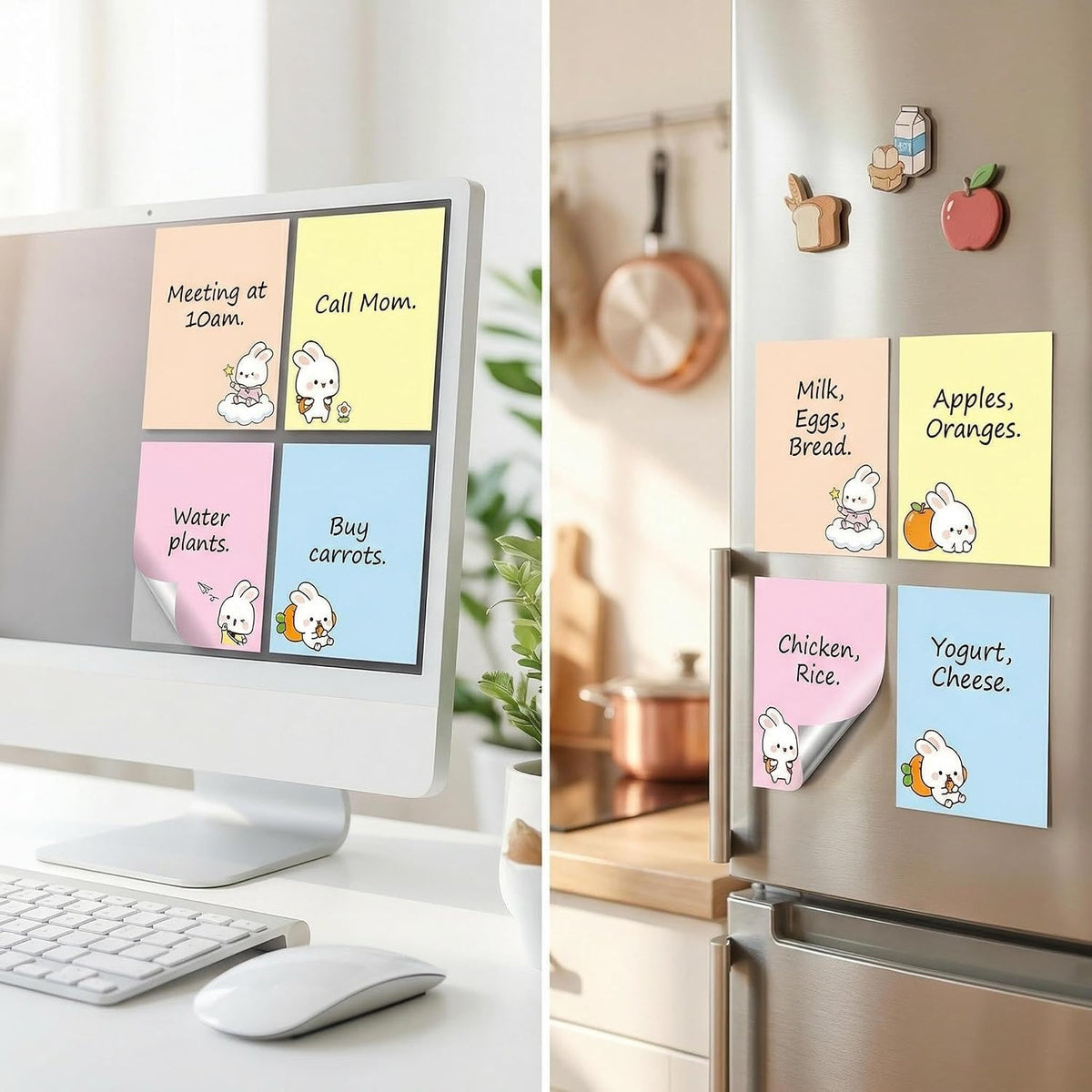 Cute Kawaii Bunny Sticky Notes 3x3 Inch 4 Pads 80 Sheets Memo Pads