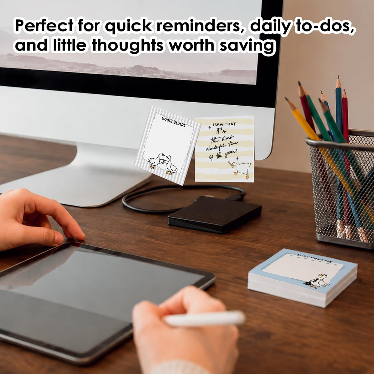 Funny Sticky Notes 3x3, Cute Goose Sticky Notes 4 Pads, Sarcastic Office Gifts Self-Stick Notepads for Work School Study
