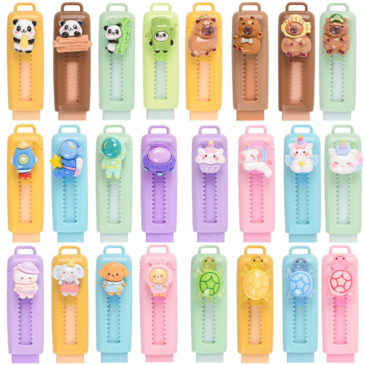 24 Pcs Cute Retractable Eraser for Pencils Cute School Supplies Kawaii Erasers for Kids Fun Cartoon Erasers Back to School Supplies Kid Party Favors Gift (Style 1)