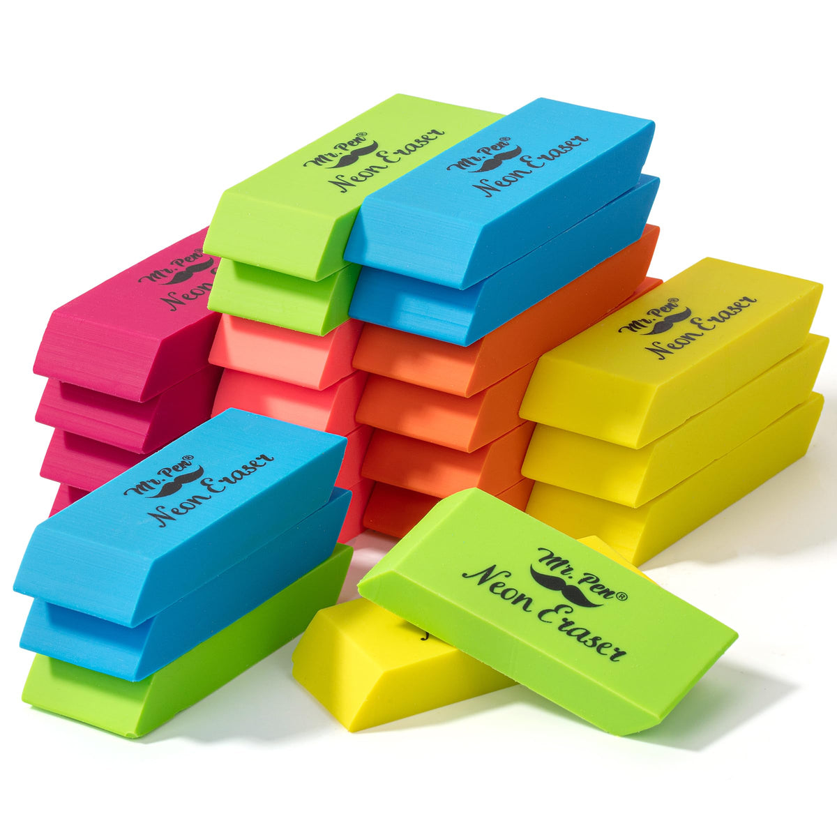 Mr. Pen- Pencil Eraser, 12 Pack, Neon Colors
