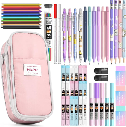 Nicpro 45PCS Mechanical Pencils with 462 Lead Refills (Pink)