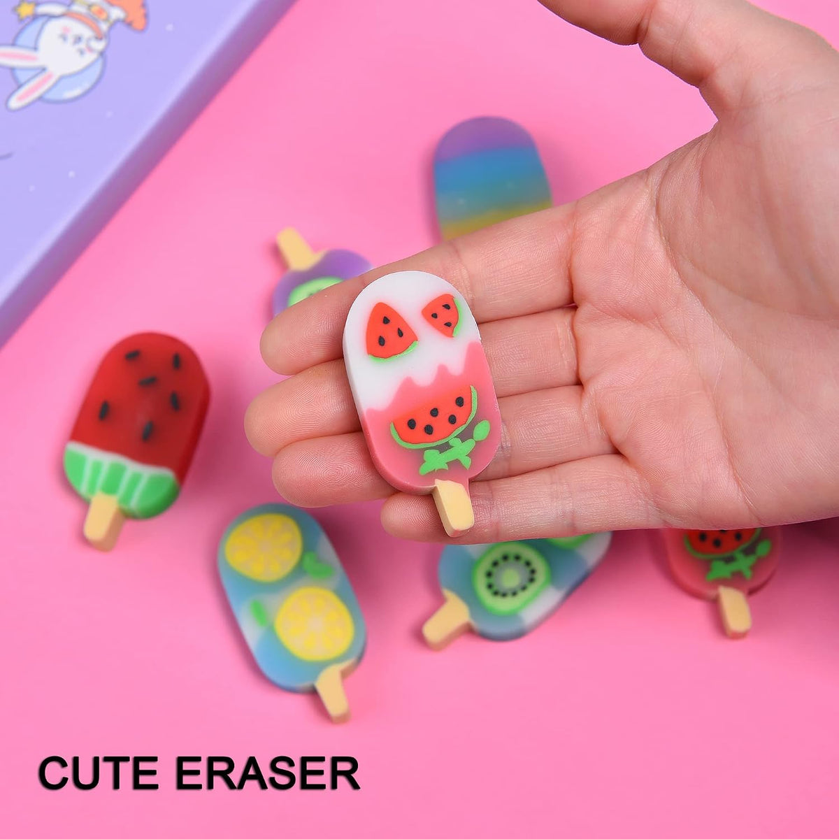 DOMG 16Pcs Ice Cream Erasers for Kids, Cute Fruit Shaped Fun Food Eraser for Classroom Rewards Party Favors