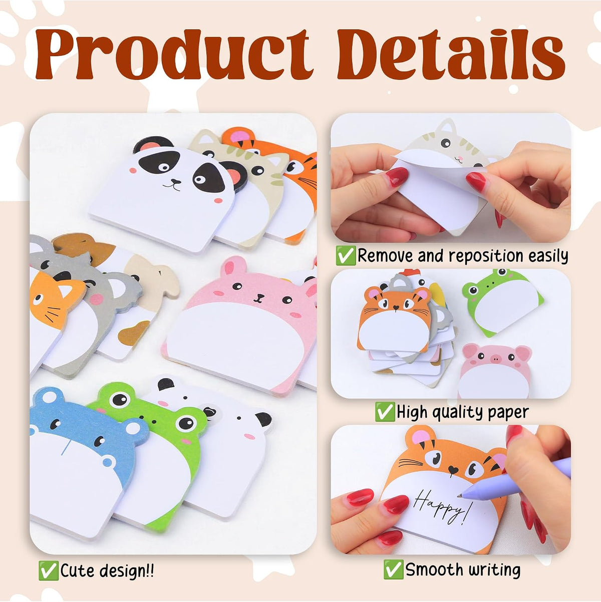 12 Pads Cute Sticky Notes - Kawaii Kitty Animal Note Pads Bulk, Fun Feline Cartoon Self-Adhesive Memo Tabs & Page Markers, Unique Stationery Gift for Veterinary Office, School & Party Supplies