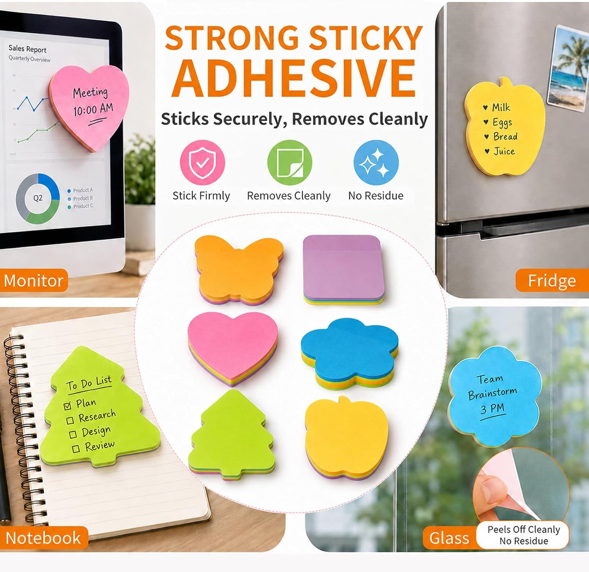 Shaped Sticky Notes-12 Pads, Cute Sticky Notes 3 x 3, Self-Stick Note Pads